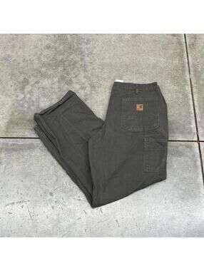vintage carhartt olive green relaxed baggy fit dungaree cargo pants size 36 x 30